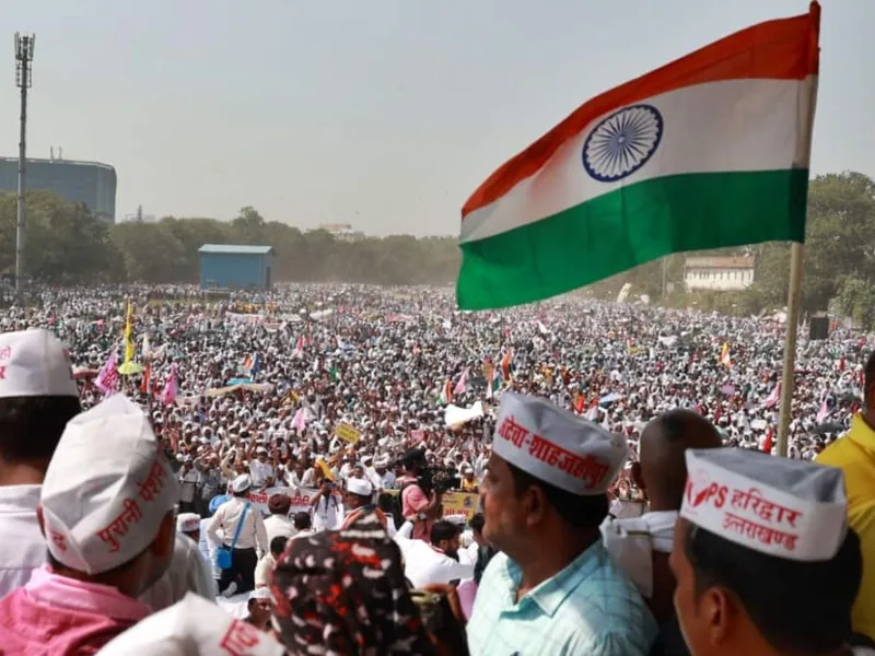 Congress and AAP join Delhi’s Ramleela Maidan rally in support of the Old Pension Scheme.